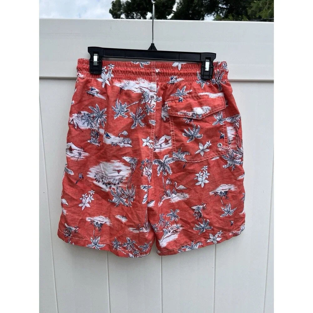 Old Navy Men’s Small Swim Trunks Hawaiian Tropical Orange Drawstring